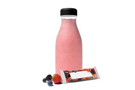 View of a Juice Bottle with Fruit Mockupの写真素材