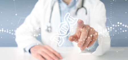 View of a Doctor holding a DNA iconの写真素材