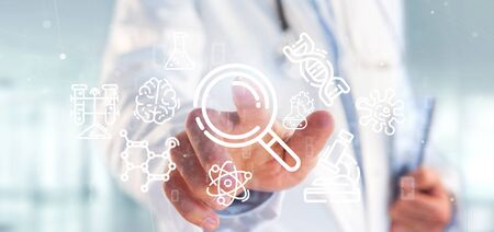 View of a Doctor holding a cloud of science icon