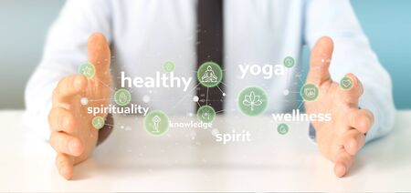 View of a Conscious head icon on a color backgroundの写真素材