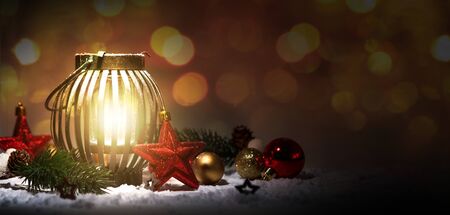 View of a Christmas background with ornament and light atmosphereの写真素材
