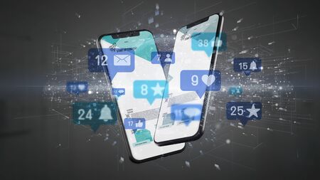 View of Social network notifications - 3d rendering