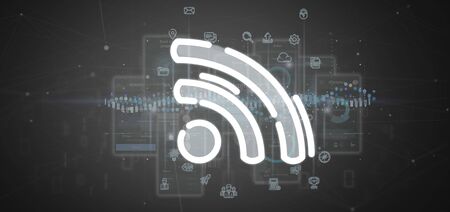 View of a Wifi icon with data all aroundの写真素材