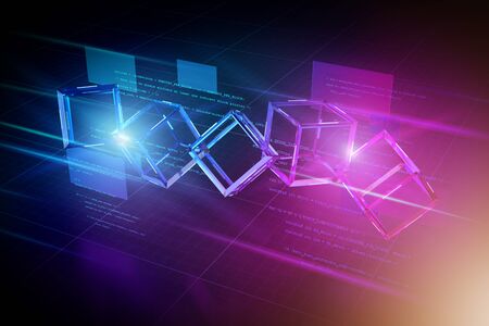 View of a Blockchain abstract background illustration - 3d renderingの写真素材