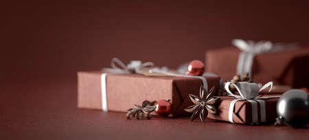 View of Christmas background with christmas decoration - 3d renderingの写真素材