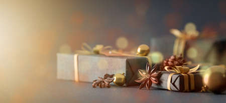 View of Christmas background with christmas decoration - 3d renderingの写真素材