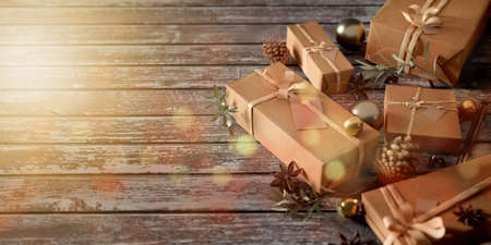 View of Christmas background with christmas decoration - 3d renderingの写真素材