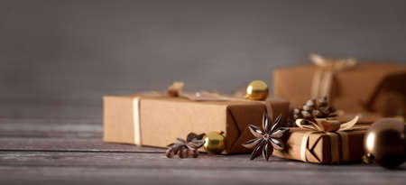 View of Christmas background with christmas decoration - 3d renderingの写真素材