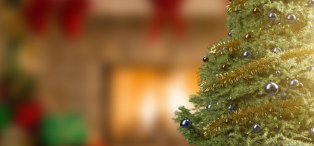 View of a Christmas background with christmas gifts decoration - 3d renderingの写真素材