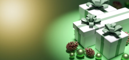 View of a Christmas background with christmas gifts decoration - 3d renderingの写真素材