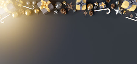 View of a Christmas background with christmas gifts decoration - 3d renderingの写真素材