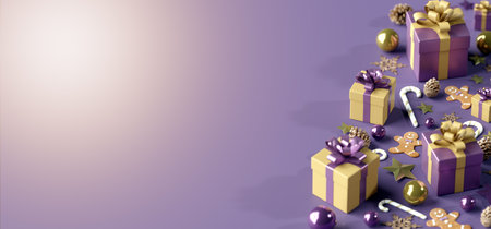 View of a Christmas background with christmas gifts decoration - 3d renderingの写真素材