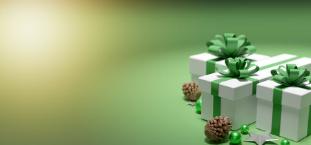 View of a Christmas background with christmas gifts decoration - 3d renderingの写真素材