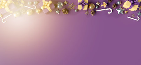View of a Christmas background with christmas gifts decoration - 3d renderingの写真素材