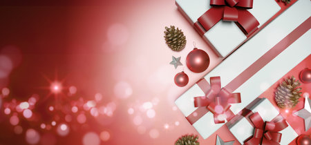 View of a Christmas background with christmas gifts decoration - 3d renderingの写真素材