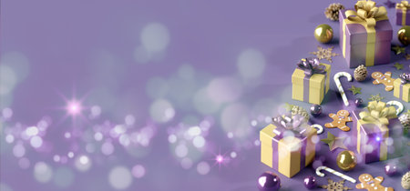 View of a Christmas background with christmas gifts decoration - 3d renderingの写真素材