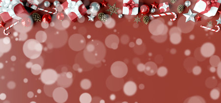 View of a Christmas background with christmas gifts decoration - 3d renderingの写真素材