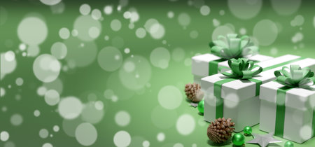 View of a Christmas background with christmas gifts decoration - 3d renderingの写真素材