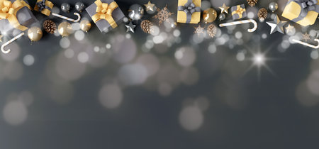 View of a Christmas background with christmas gifts decoration - 3d renderingの写真素材