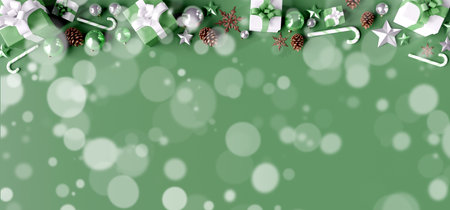 View of a Christmas background with christmas gifts decoration - 3d renderingの写真素材