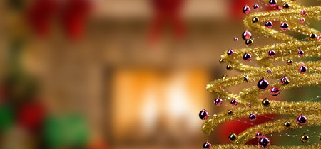 View of a Christmas background with christmas gifts decoration - 3d renderingの写真素材