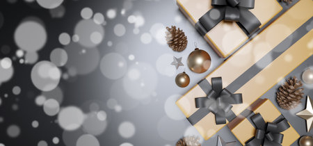 View of a Christmas background with christmas gifts decoration - 3d renderingの写真素材