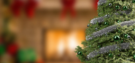 View of a Christmas background with christmas gifts decoration - 3d renderingの写真素材