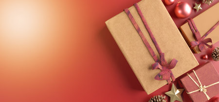 View of a Christmas background with christmas gifts decoration - 3d renderingの写真素材