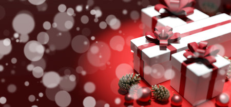 View of a Christmas background with christmas gifts decoration - 3d renderingの写真素材