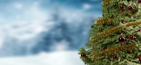 View of a Christmas background with christmas gifts decoration - 3d renderingの写真素材