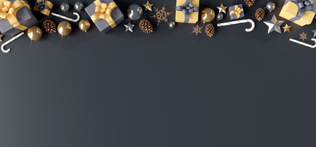 View of a Christmas background with christmas gifts decoration - 3d renderingの写真素材