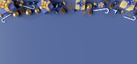 View of a Christmas background with christmas gifts decoration - 3d renderingの写真素材