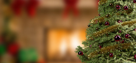 View of a Christmas background with christmas gifts decoration - 3d renderingの写真素材