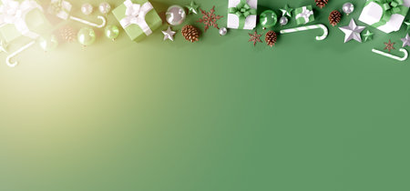 View of a Christmas background with christmas gifts decoration - 3d renderingの写真素材