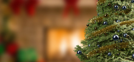 View of a Christmas background with christmas gifts decoration - 3d renderingの写真素材