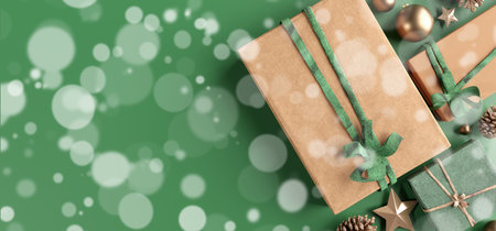 View of a Christmas background with christmas gifts decoration - 3d renderingの写真素材