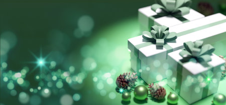 View of a Christmas background with christmas gifts decoration - 3d renderingの写真素材