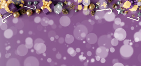 View of a Christmas background with christmas gifts decoration - 3d renderingの写真素材
