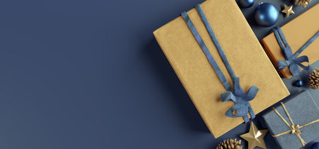 View of a Christmas background with christmas gifts decoration - 3d renderingの写真素材