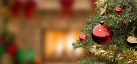 View of a Christmas background with christmas gifts decoration - 3d renderingの写真素材