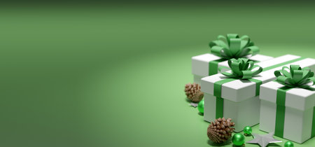 View of a Christmas background with christmas gifts decoration - 3d renderingの写真素材