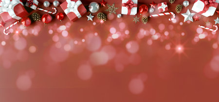 View of a Christmas background with christmas gifts decoration - 3d renderingの写真素材