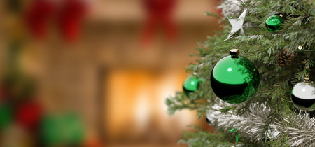 View of a Christmas background with christmas gifts decoration - 3d renderingの写真素材