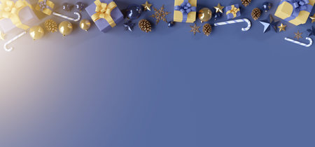 View of a Christmas background with christmas gifts decoration - 3d renderingの写真素材