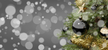 View of a Christmas background with christmas gifts decoration - 3d renderingの写真素材