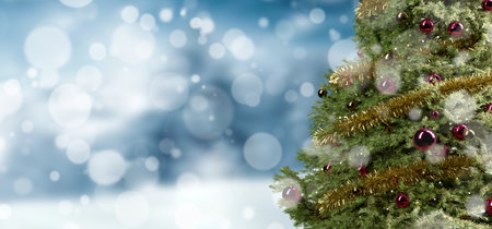 View of a Christmas background with christmas gifts decoration - 3d renderingの写真素材
