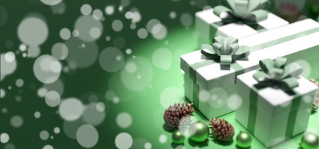 View of a Christmas background with christmas gifts decoration - 3d renderingの写真素材