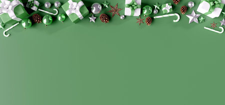 View of a Christmas background with christmas gifts decoration - 3d renderingの写真素材