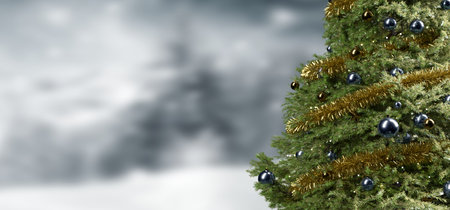 View of a Christmas background with christmas gifts decoration - 3d renderingの写真素材