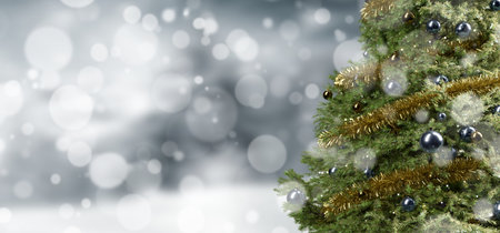 View of a Christmas background with christmas gifts decoration - 3d renderingの写真素材